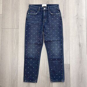 Current Elliott Womens 26 Vintage Cropped  Straight Leg Studded Dark Blue Jeans
